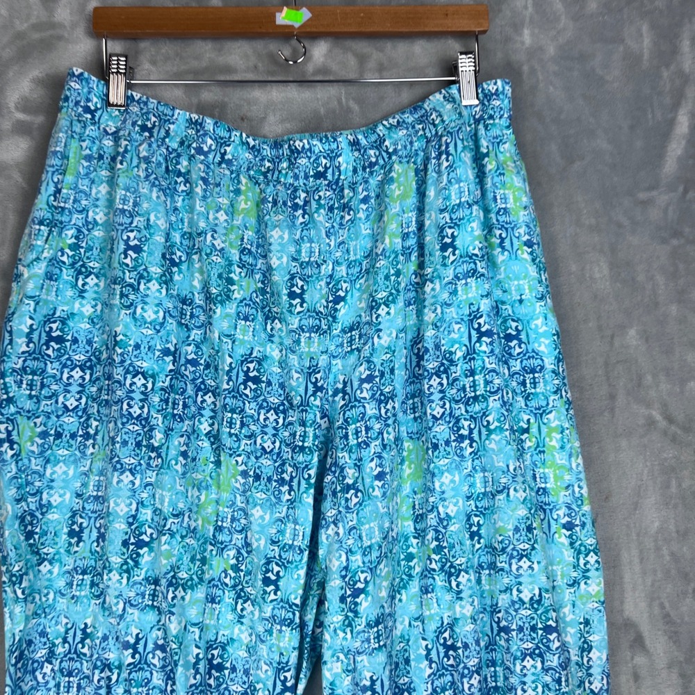 Catherines Wide Leg Pants Cropped 2X Blue Green Medallion Print Rayon Plus Size - Picture 3 of 9